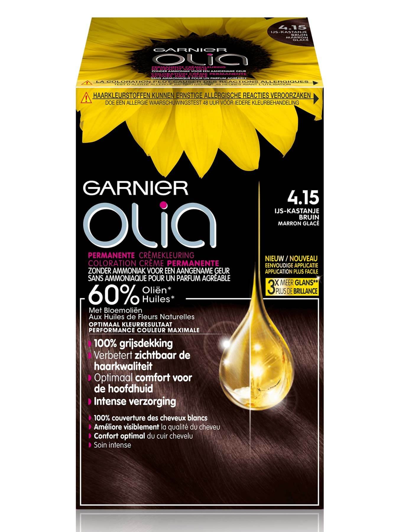 Coloration cheveux olia 4.15 marron glacé | garnier