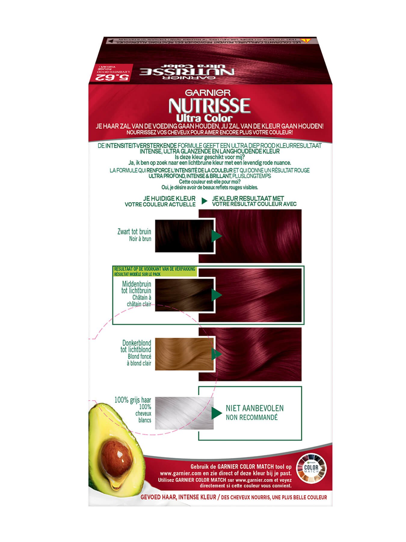 Nutrisse Ultra Color 5.62 levendig rood achterkant
