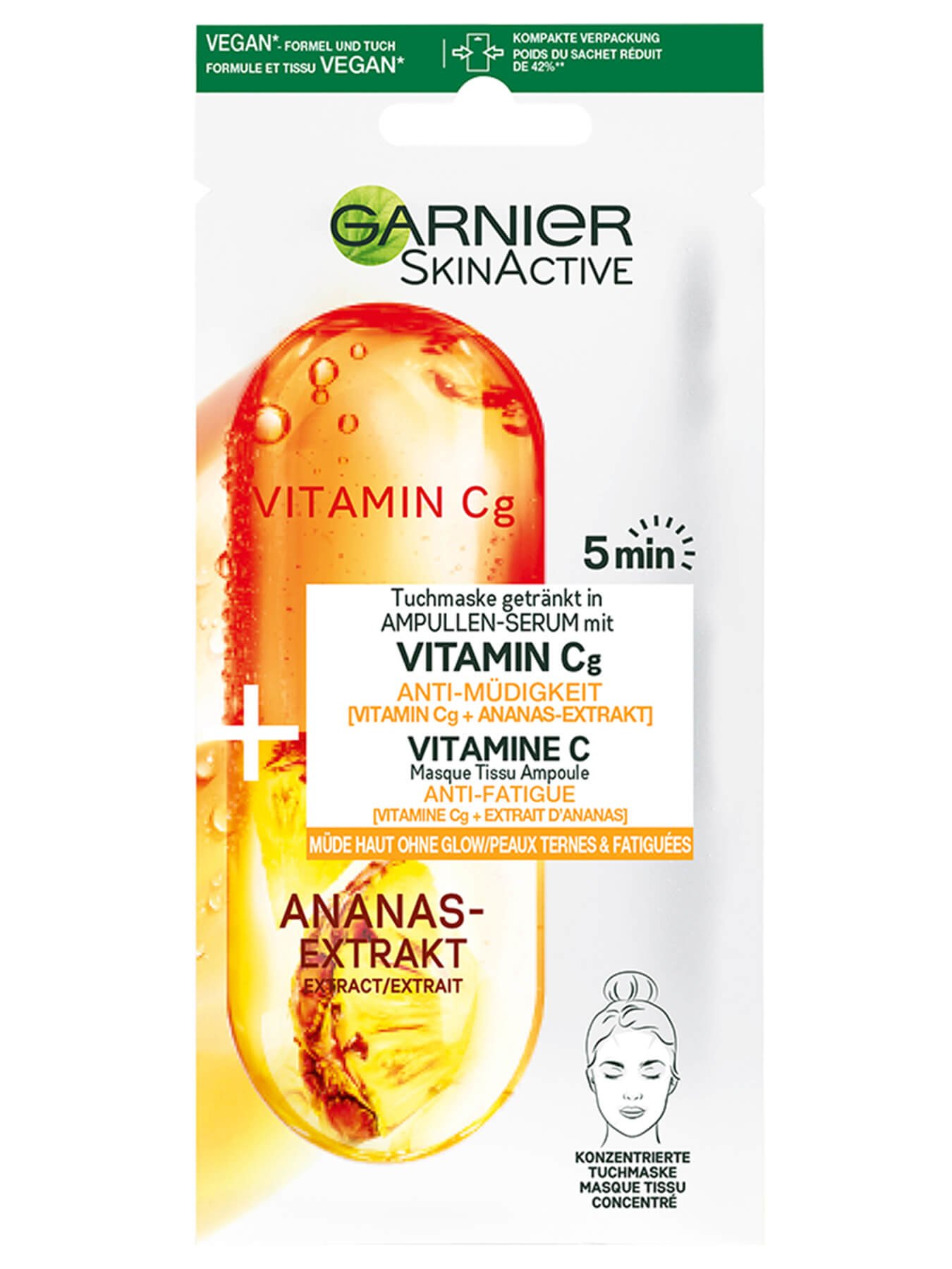Masque-Tissu Ampoule Anti-fatigue Ananas et Vitamine C l Garnier Skin Active