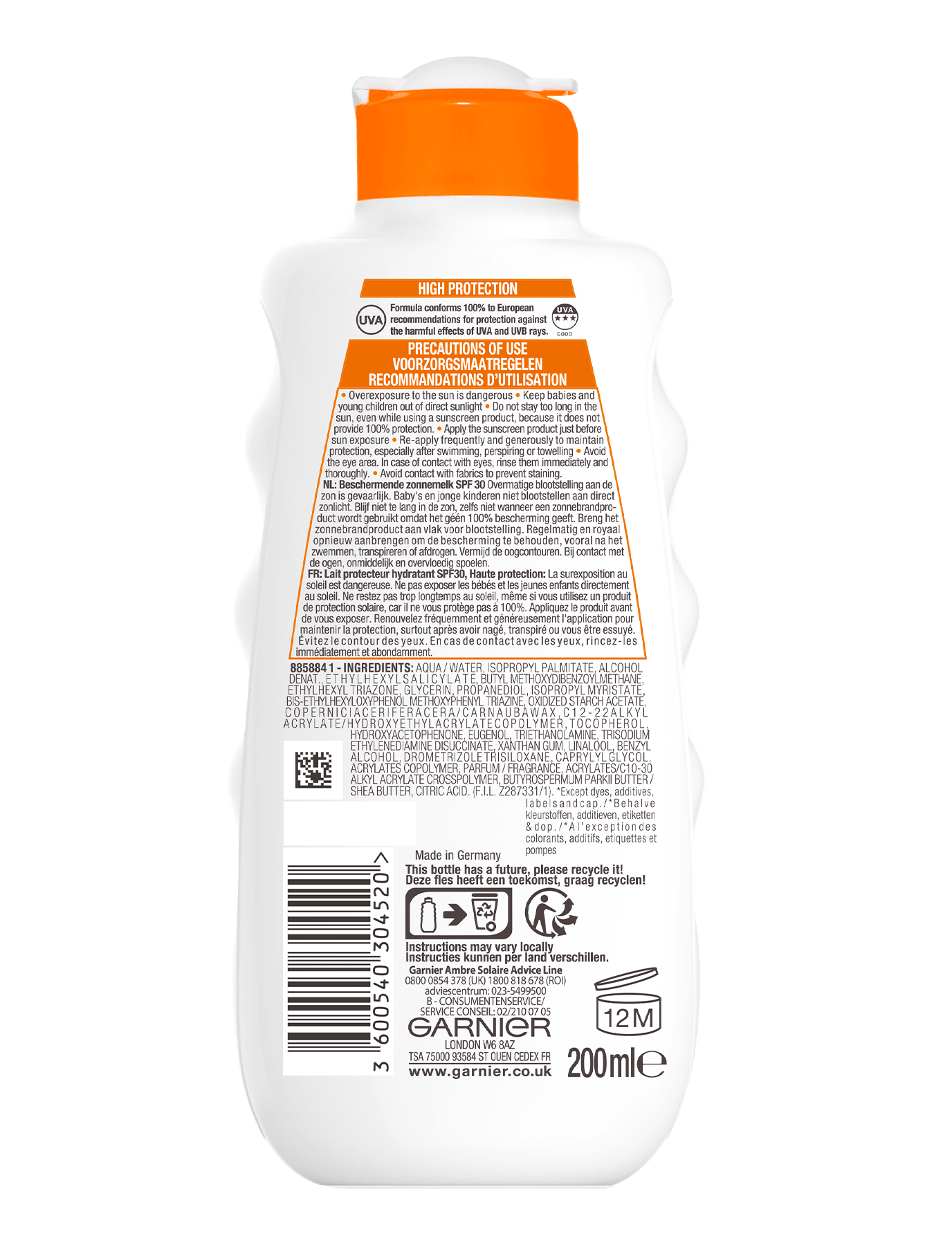 GAR Ambre Solaire Hydra Protect 24 Lotion spf30 200ml 2021 Back 3000x3000px (1)